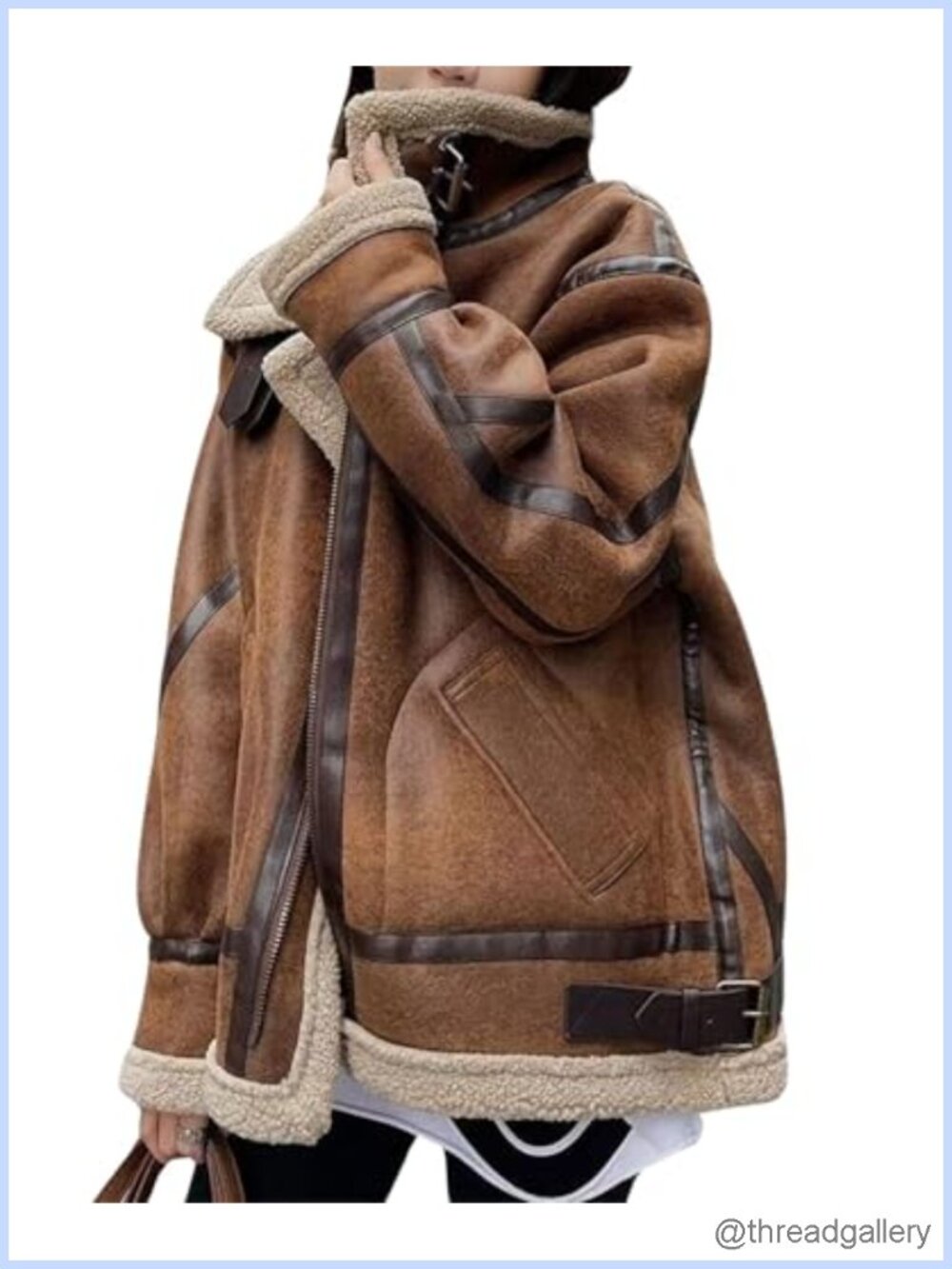 Women Faux Suede Moto Jacket Sherpa Lined Fur Coat